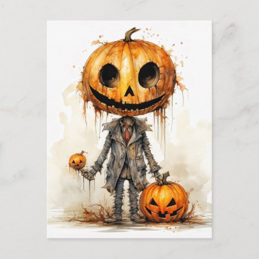Sinister Gothic Halloween Pumpkin Man Postkarte (Vorderseite)