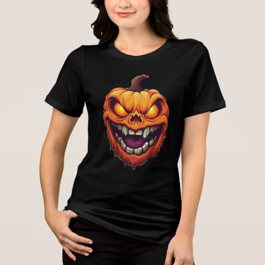 Sinister Grinning Pumpkin Head Tri-Blend Shirt (Vorderseite)