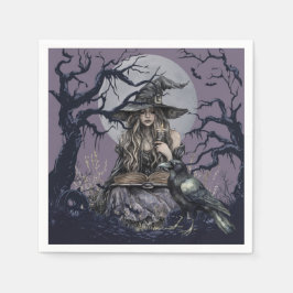 Sinister Hexe Casting a Zauber in einem dunklen Wa Serviette