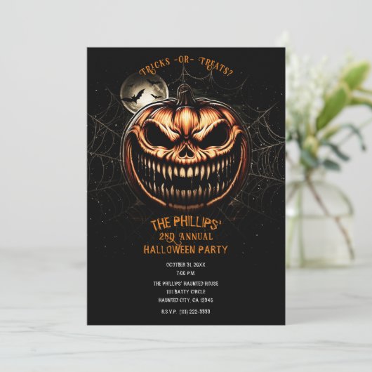 Sinister Jack-O-Lantern Pumpkin-Halloween-Party Einladung (Stehend Vorderseite)
