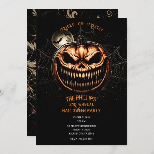 Sinister Jack-O-Lantern Pumpkin-Halloween-Party Einladung (Vorne/Hinten)