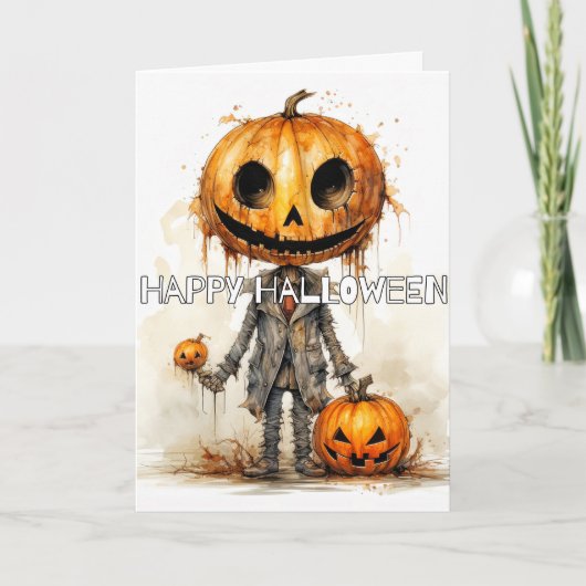 Sinister Pumpkin Scarecrow Happy Halloween Karte (Vorderseite)