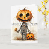 Sinister Pumpkin Scarecrow Happy Halloween Karte (Gelbe Blume)