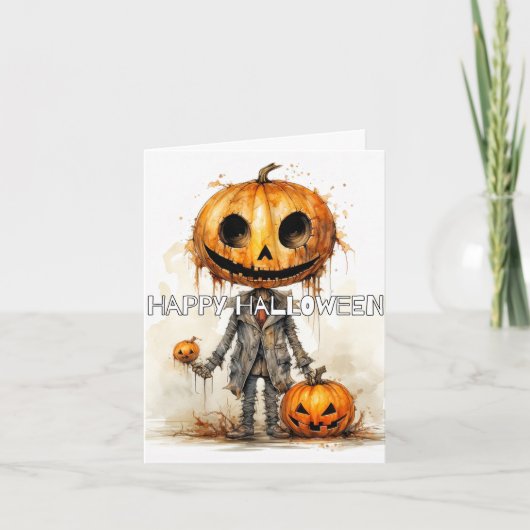 Sinister Pumpkin Scarecrow Happy Halloween Karte (Vorderseite)