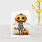 Sinister Pumpkin Scarecrow Happy Halloween Karte (Gelbe Blume)