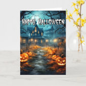 Sinister Pumpkins Spuk House Happy Halloween Karte (Gelbe Blume)