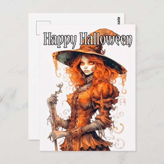 Sinister Salem Witch Illustration glücklich Hallow Postkarte (Vorne/Hinten)
