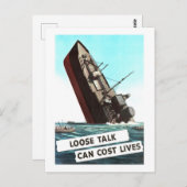 Sinking Schiff "Loose Talk" Warnung Vintag Postkarte (Vorne/Hinten)