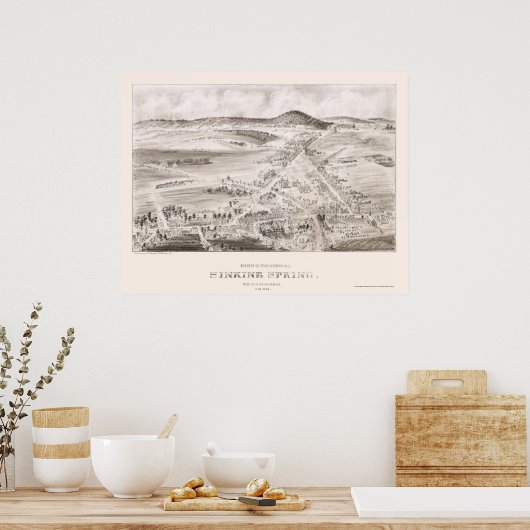Sinking Spring, PA Panoramic Karte - 1898 Poster (Küche)