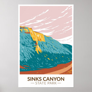 Sinks Canyon State Park Wyoming Vintage  Poster