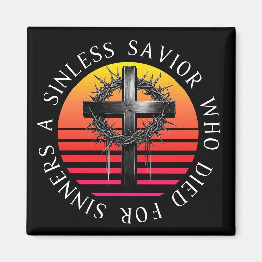 Sinless Savior, Christliches Kreuz Magnet (Vorne)