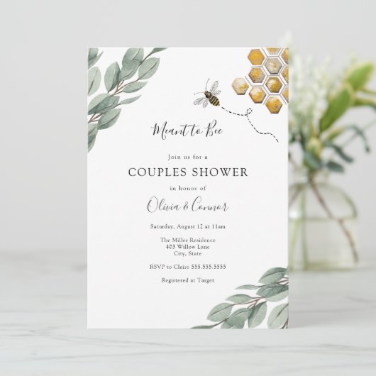 Sinn für Biene Eukalyptus Paare Dusche Einladung (Stehend Vorderseite)