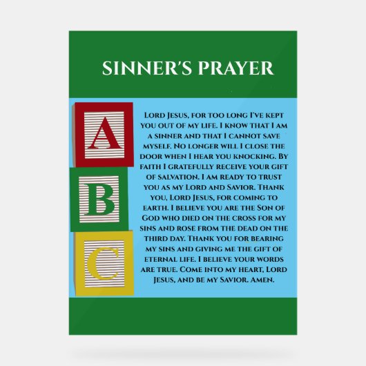 SINNERS PRAYER ACRYLSCHILD (Vorderseite)