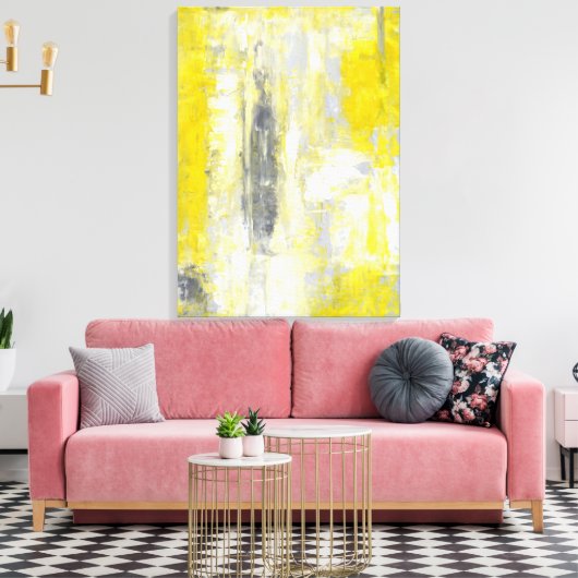 'Sinneswandel' Graue und gelbe Abstrakte Kunst Leinwanddruck (Insitu (Wohnzimmer))