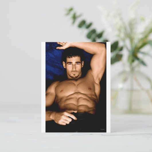 Sinnlich Man on Bed - Originalgemälde Postkarte (Stehend Vorderseite)