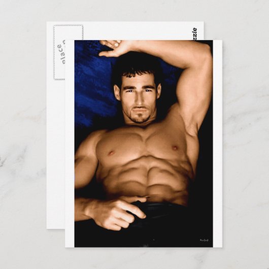 Sinnlich Man on Bed - Originalgemälde Postkarte (Vorne/Hinten)