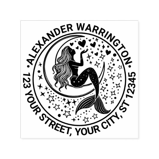 Sinnlich Mermaid Crescent Moon Name Rücksendeadres Permastempel (Design)
