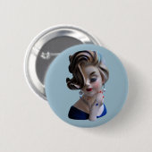 Sinnliche Dame Diva mit Manicure Head Vase Button (Vorne & Hinten)