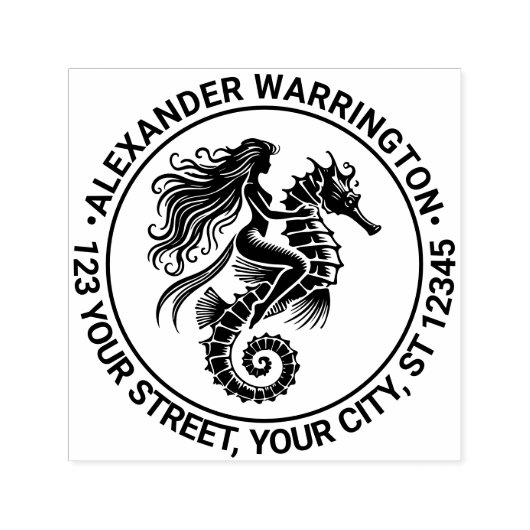 Sinnliche Mermaid Riding Seepferd Name Rücksendead Permastempel (Design)