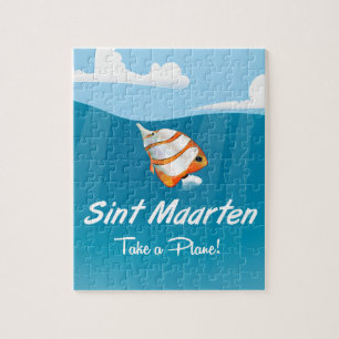 Sint-Maarten-Feiertags-Reiseplakat-Cartoon. Puzzle