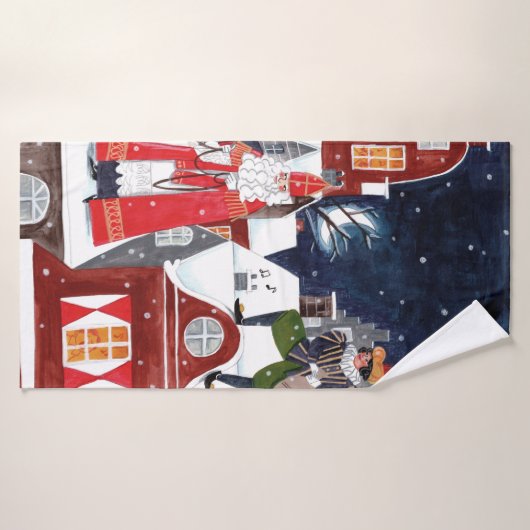 Sinterklaas and Piet on the roofs of Amsterdam Pos Badehandtuch (Badehandtuch)