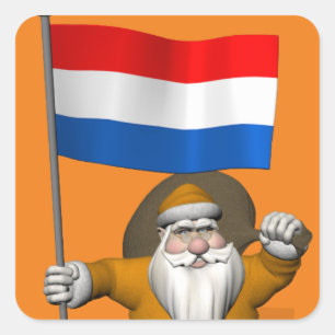 Sinterklaas mit Fahne der Niederlande Quadratischer Aufkleber