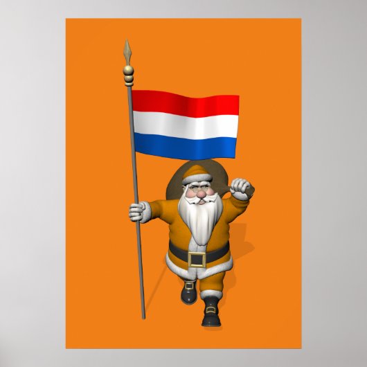 Sinterklaas mit Flagge der Niederlande Poster (Vorne)