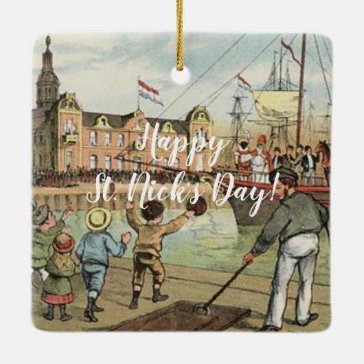 Sinterklaas niederländisches St.-Nick Vintager Keramikornament (Rückseite)