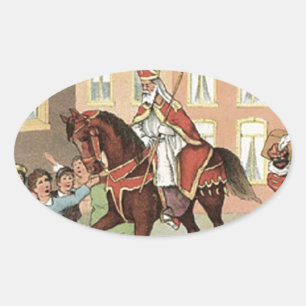 Sinterklaas niederländisches St.-Nick Vintager Ovaler Aufkleber