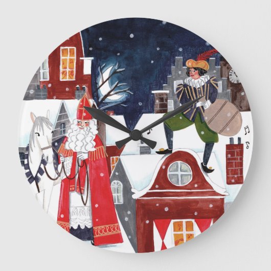 Sinterklaas Night Village Dutch Holiday Wall Clock Große Wanduhr (Vorderseite)