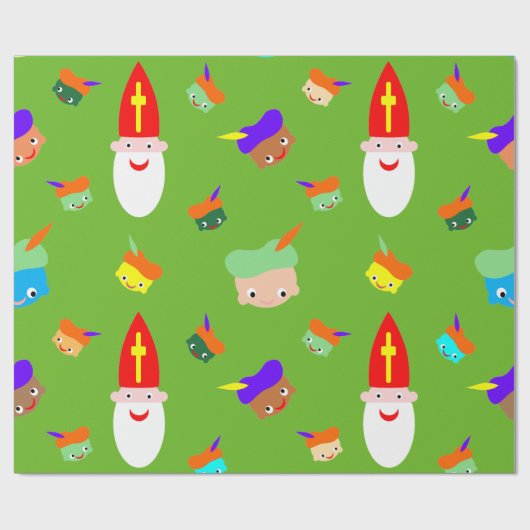 Sinterklaas pakpapier met gekleurde pietjes geschenkpapier (Flach)