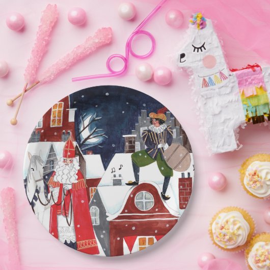 Sinterklaas und Piet auf den Dächern der Amsterdam Pappteller (Party)