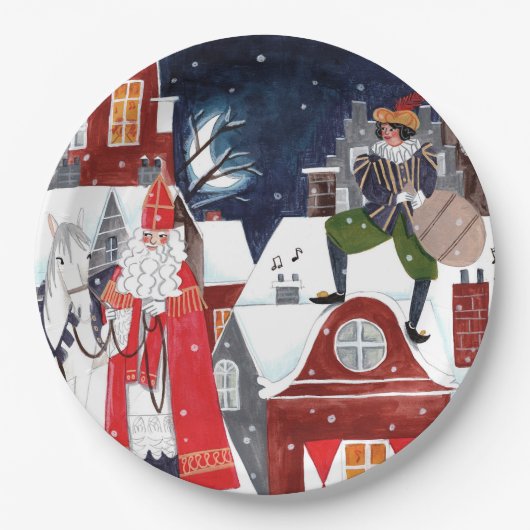 Sinterklaas und Piet auf den Dächern der Amsterdam Pappteller (Vorderseite)