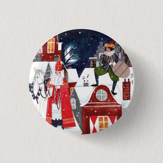 Sinterklaas und Piet auf den Dächern von Amsterdam Button (Vorderseite)
