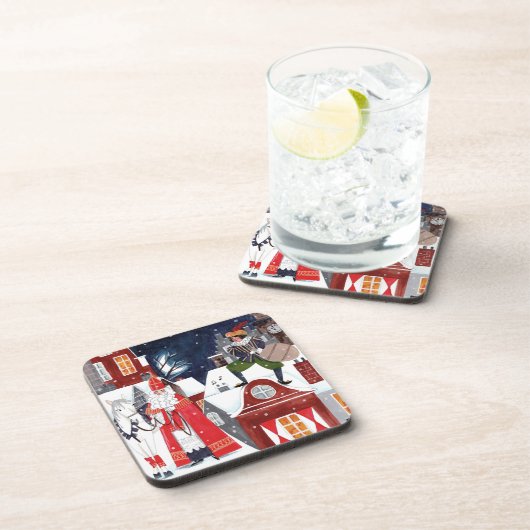 Sinterklaas und Piet auf den Dächern von Amsterdam Getränkeuntersetzer (Rechte Seite)