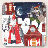 Sinterklaas und Piet auf den Dächern von Amsterdam Getränkeuntersetzer (Vorderseite)