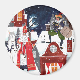 Sinterklaas und Piet auf den Dächern von Amsterdam Magnet