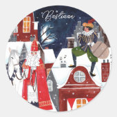 Sinterklaas und Piet auf den Dächern von Amsterdam Runder Aufkleber (Vorderseite)