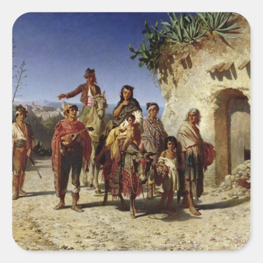 Sinti und Roma Family on the Road, c.1861 Quadratischer Aufkleber (Vorderseite)