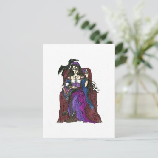 Sinti und Roma Fortune Teller und Crow Postkarte (Stehend Vorderseite)