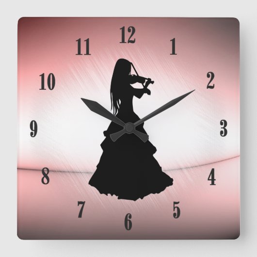 Sinti und Roma Girl Plays Violin Black Numbers Quadratische Wanduhr (Vorderseite)