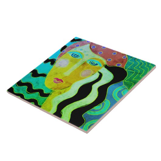 Sinti und Roma Lady Abstraktes digitales Portrait  Fliese (Seite)