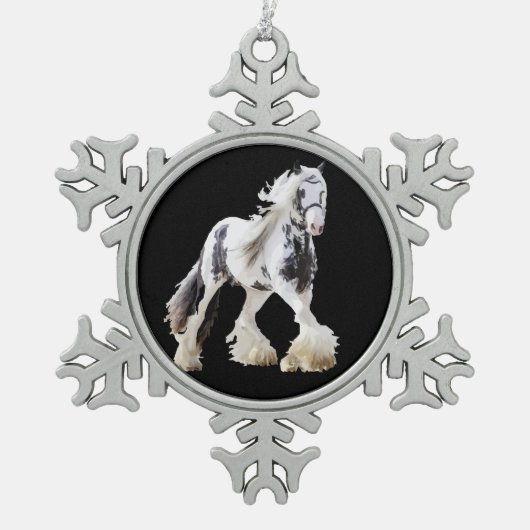 Sinti und Roma Mare Stallion Schneeflocken Zinn-Ornament (Vorderseite)