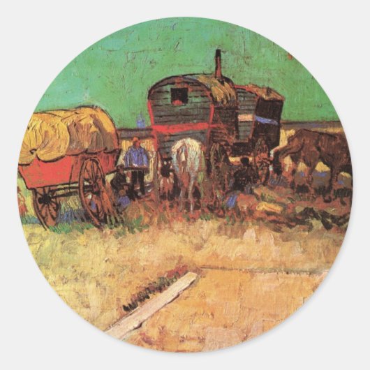 Sinti und Roma mit Caravans von Vincent van Gogh Runder Aufkleber (Vorderseite)