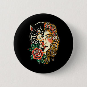 Sinti und Roma Panther American Traditional Tattoo Button