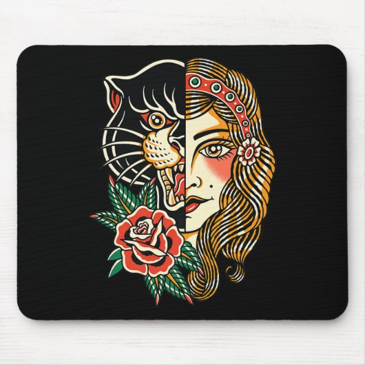 Sinti und Roma Panther American Traditional Tattoo Mousepad (Vorne)
