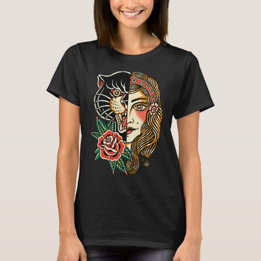 Sinti und Roma Panther American Traditional Tattoo T-Shirt (Vorderseite)