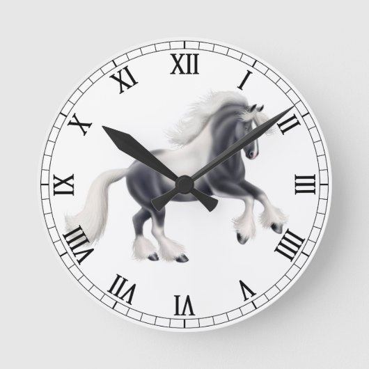 Sinti und Roma Vanner Cob Horse Wall Clock Runde Wanduhr (Vorderseite)