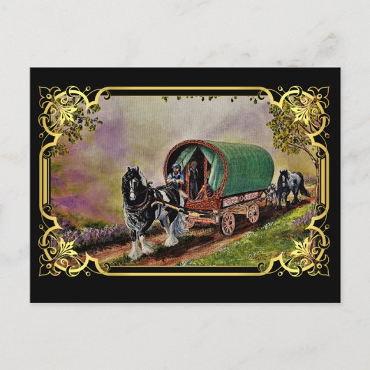 Sinti und Roma Vanner Horse Irish Caravan Wagon Ta Postkarte (Vorderseite)