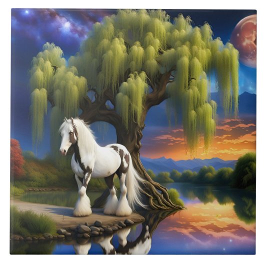 Sinti und Roma Vanner Horse - Willow tree N Vollmo Fliese (Vorderseite)